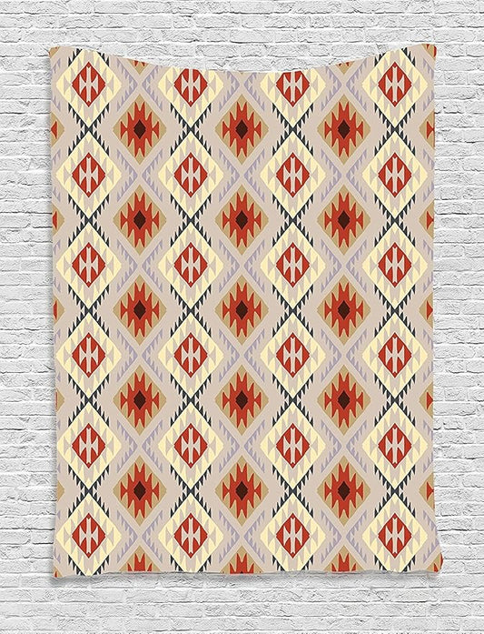 Ambesonne Tribal Tapestry, Prehistoric Motifs Traditional Pattern Artwork, Wall Hanging for Bedroom Living Room Dorm Decor, 60" X 80", Orange Maroon
