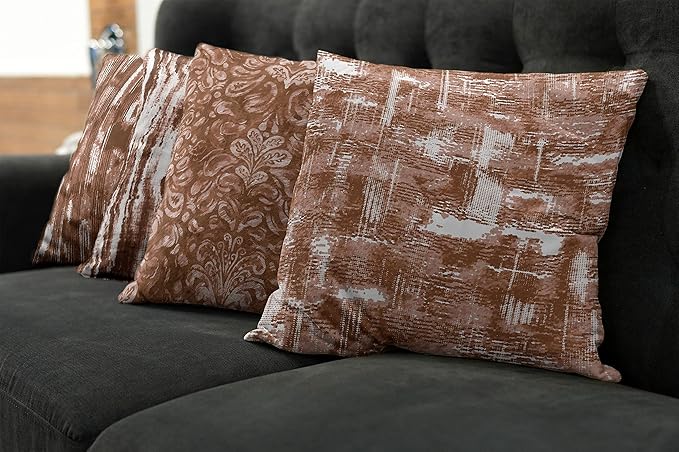 Ambesonne Vintage Throw Pillow Cushion Case Pack of 4, Abstract Grunge Effect Brushstrokes and Waving Striping Stains Paisley Drops, Modern Accent Double-Sided Digital Printing, 16", Redwood Pale Rust