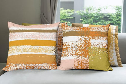 Ambesonne Grunge Throw Pillow Cushion Case Pack of 4, Abstract Design Simplistic Minimal Stripes Brushstrokes Contemporary Print, Modern Accent Double-Sided Digital Printing, 24", Orange Rose and Fawn