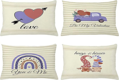 Ambesonne Romantic Throw Pillow CushiCase Pack 4, Love Hearts Arrow You Me Be My Valentine Hugs Kisses Lettering, Modern Accent Double-Sided Digital Printing, 20" x 12", Ivory Lavender Pale Rust