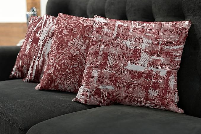 Ambesonne Vintage Throw Pillow Cushion Case Pack of 4, Abstract Grunge Effect Brushstrokes and Waving Striping Stains Paisley Drops, Modern Accent Double-Sided Digital Printing, 18", Maroon Rust White
