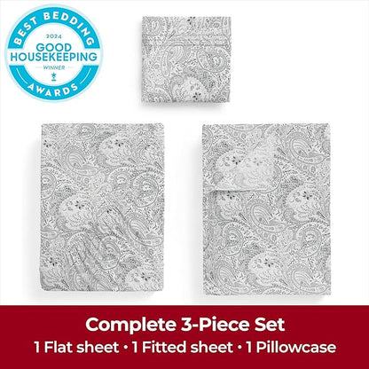 Mellanni Extra Deep Twin Sheets - 3 PC Iconic Collection Bedding - Hotel Luxury, Ultra Soft, Cooling Bed Sheets - Wrinkle, Fade, Stain Resistant (Twin, Paisley Gray)