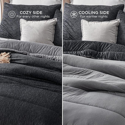 Bedsure California King Comforter Set - Cooling and Warm Bed Set, Charcoal Black Reversible Bedding for All Season, 3 Pieces, 1 California King Size Comforter (104"x96") and 2 Pillow Cases (20"x36")