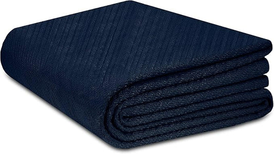 COTTON CRAFT Soft Cotton Thermal Blanket - Plush Herringbone Twill - All Season Luxurious Breathable Skin Friendly Lightweight Cooling Throw Blanket - Sofa Couch Travel Camping Dorm - Full Queen Navy