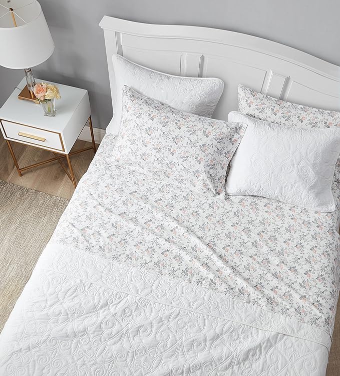 Laura Ashley - Flannel Sheets Twin Size, Anti-Pilling & Wrinkle Resistant Cotton, Touchably Soft for All-Season Comfort - Bed Sheets with Matching Pillowcase & Fitted Sheet (Rosalie Grey)