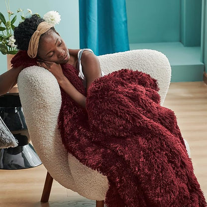 Bedsure GentleSoft Fluffy Burgundy Red Blankets Queen Size for Bed, Thick Sherpa Faux Fur Fleece Fuzzy Plush Winter Warm Soft Full Queen Blankets, Bedroom Decor Red Cozy Gifts for Women Men, 90x90
