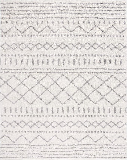 SAFAVIEH Arizona Shag Collection Area Rug - 8' Square, Ivory & Grey, Moroccan Design, Non-Shedding, 1.6-inch Thick, Ideal for High Traffic Areas in Living Room, Bedroom (ASG741F-8SQ)