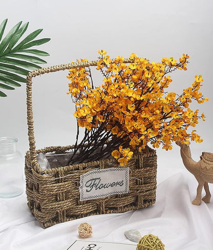 JAKY-Global Babys Breath Fabric Cloth Artificial Flowers 9 Bundle European Fake Silk Plants Decor Wedding Party Decoration Bouquets Real Touch DIY Home Garden (Yellow Orange 9pcs)