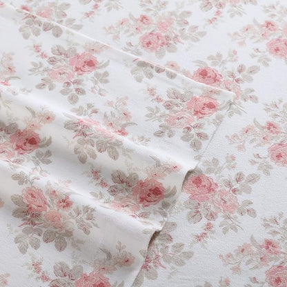 Laura Ashley - Flannel Sheets Full Size, Anti-Pilling & Wrinkle Resistant Cotton, Touchably Soft for All-Season Comfort - Bed Sheets with Matching Pillowcases & Fitted Sheet (Lisalee Pink)