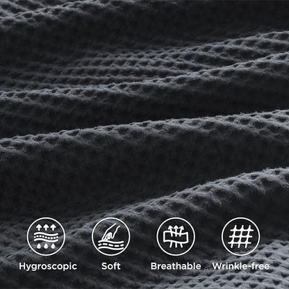 Bedsure Cotton Duvet Cover Set - 100% Cotton Waffle Weave Charcoal Duvet Cover Oversized King Size, GentleSoft™ and Breathable Bedding Set for All Season, 3 Pieces, 120"x98"