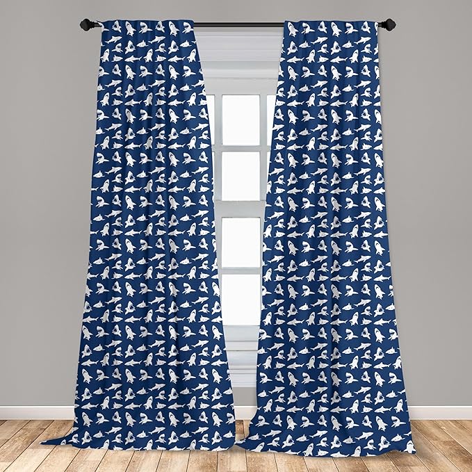 Ambesonne Shark Window Curtains, Fish Pattern Various Gestures Have a Bite Danger Humor Nautical Design, Lightweight Decor 2-Panel Set with Rod Pocket, Pair of - 28" x 95", Violet Blue