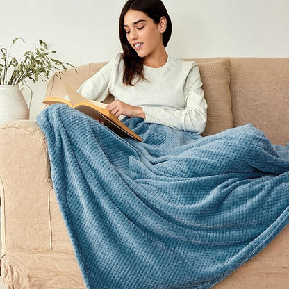 Exclusivo Mezcla Fleece Bed Blanket Twin Size, Super Soft and Warm Blankets for Couch, Sofa and Bed Waffle Textured, Cozy, Fuzzy and Lightweight (Slate Blue, 60x80 inches)