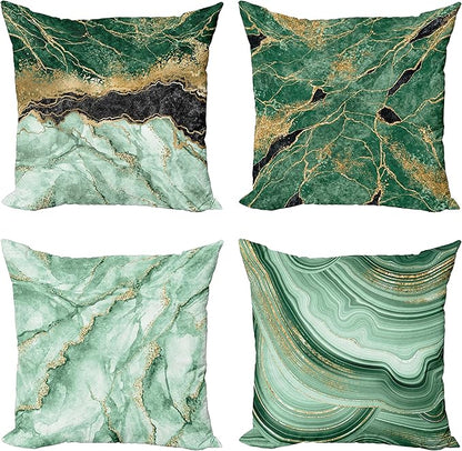 Ambesonne Marble Print Throw Pillow Cushion Case Pack of 4, Abstract Look Nature Stone Ornaments Modern with Minty Details Print, Modern Accent Double-Sided Digital Printing, 20", Jade Green Dark Grey
