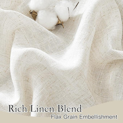 RYB HOME Semi Sheer Curtains - Flax Linen Blend Soft Short Sheer Curtains for Closet, Privacy Protection Light Filtering for Teen Girls&Boys Kids Bedroom Decor, 52/''W x 45/''L, 2 Pcs, Linen