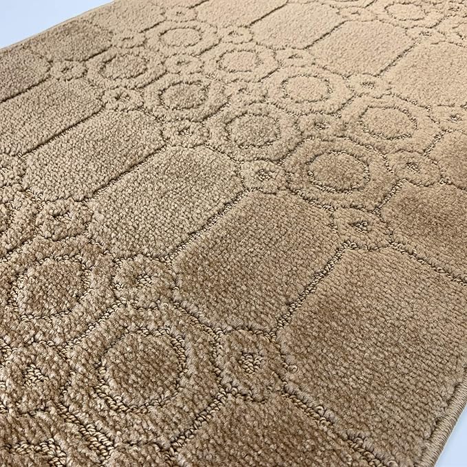 Custom Size Modern Abstract Floor Carpet Runner Rug for Hallways, Slip Resistant Latex Rubber Backed, 31 inch Wide X Customized Length, Art Gold Tan, 31 inch X 20 feet