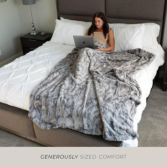 GRACED SOFT LUXURIES Oversized Throw Blanket Living Room Decor Softest Warm Elegant Aesthetic Comfy Cozy Faux Fur for Home, Couch, Sofa, Bed, Chair (XL 60" x 80", Marbled Gray)