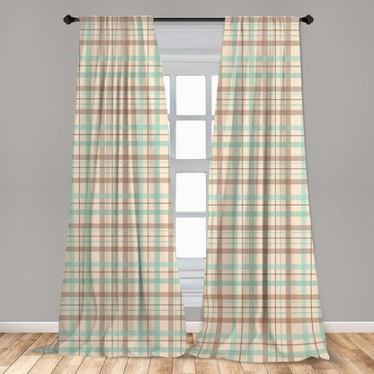 Ambesonne Plaid Curtains, Scottish Country Style Tartan with Abstract Design Diagonal Striped Lines, Window Treatments 2 Panel Set for Living Room Bedroom, Pair of - 28" x 95", Mint Green