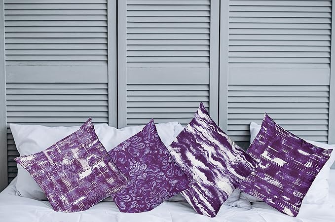 Ambesonne Vintage Throw Pillow Cushion Case Pack of 4, Abstract Grunge Effect Brushstrokes and Waving Striping Stains Paisley Drops, Modern Accent Double-Sided Digital Printing, 20", Ceil Blue Purple