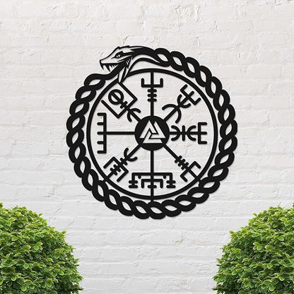 TOLARY Ouroboros Snake Vegvisir Metal Wall Art, Viking Compass Metal Wall Decor, Extra Large Outdoor Wall Decor, Scandinavian Design Wall Hanging, Modern Scandinavian Home Decor