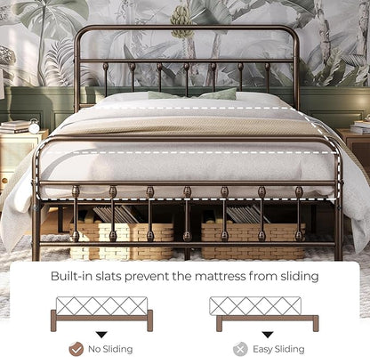 Yaheetech Classic Metal Platform Bed Frame Mattress Foundation with Victorian Style Iron-Art Headboard/Footboard/Under Bed Storage/No Box Spring Needed/Full Size Bronze