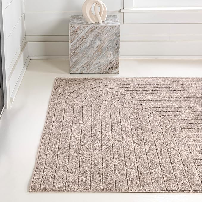 Eyely NCS101C-3 Odense High-Low Minimalist Angle Geometric Light Taupe 3 ft. x 5 ft. Indoor/Outdoor Area Rug, for Home, Backyard, Patio, Porch, Bedroom, Kitchen, Living Room