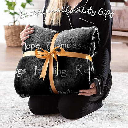 Chanasya Premium Sympathy Warm Hugs Gift Throw Blanket - Healing Gift Cancer Chemo Survivor Get Well Caring Gifts - Comfort Gift Blanket for Love Support Strength - Women Men Friend Grandpa - Black