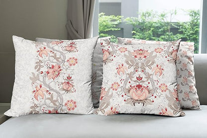 Ambesonne Vintage Throw Pillow Cushion Case Pack of 4, Ethnic Folkloric Flower Motifs in Neutral Tones Nostalgic Floral, Modern Accent Double-Sided Digital Printing, 20", Salmon Vermilion