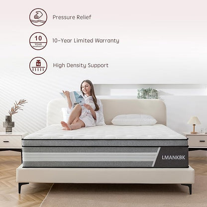 Full Mattress, 10 Inch Innerspring Hybrid Mattresses in a Box with Gel Memory Foam, Individually Wrapped Encased Coil Pocket Spring Mattress, Pressure Relief, Medium Firm Support, 54"*75"*10''