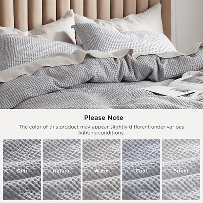 Bedsure Cotton Duvet Cover Set - 100% Cotton Waffle Weave Grey Duvet Cover Oversized King Size, GentleSoft™ and Breathable Bedding Set for All Season, 3 Pieces, 120"x98"