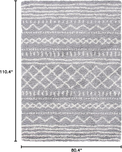 SAFAVIEH Arizona Shag Collection Area Rug - 6'7" x 9'2", Grey & Ivory, Moroccan Design, Non-Shedding & Easy Care, 1.6-inch Thick Ideal for High Traffic Areas in Living Room, Bedroom (ASG741G)