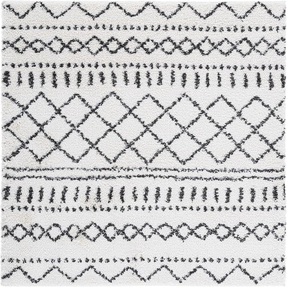 SAFAVIEH Arizona Shag Collection Area Rug - 5'1" Square, Ivory & Black, Moroccan Design, Non-Shedding, 1.6-inch Thick, Ideal for High Traffic Areas in Living Room, Bedroom (ASG741Z-5SQ)
