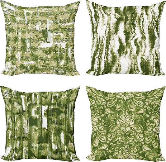 Ambesonne Vintage Throw Pillow Cushion Case Pack of 4, Abstract Grunge Effect Brushstrokes and Waving Striping Stains Paisley Drops, Modern Accent Double-Sided Digital Printing, 20", Khaki Olive Green