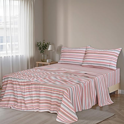 RUVANTI Flannel Sheets Full Size - 100% Cotton Double Brushed Bed Sheets Set, Deep Pockets 16 Inches, All Seasons Breathable & Extra Soft Full Sheets, Warm & Cozy, 4 Piece, Multi Chevron Stripe