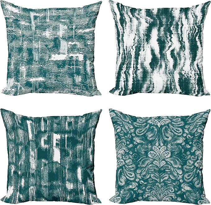 Ambesonne Vintage Throw Pillow Cushion Case Pack of 4, Abstract Grunge Effect Brushstrokes Waving Striping Stains Paisley Drops, Modern Accent Double-Sided Digital Printing, 20", Dark Sea Green Teal