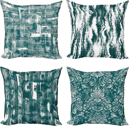 Ambesonne Vintage Throw Pillow Cushion Case Pack of 4, Abstract Grunge Effect Brushstrokes Waving Striping Stains Paisley Drops, Modern Accent Double-Sided Digital Printing, 20", Dark Sea Green Teal