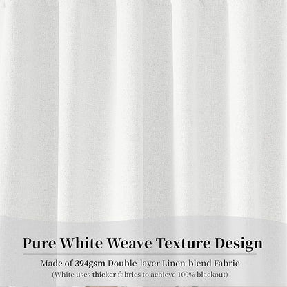 KangBang Pure White Blackout Curtains 90 Inch Length for Bedroom, Light Blocking Hook Belt Pleated Back Tab Soft Thick Linen Curtains for Living Room Nursery 52 Inch Wide by 90 Inch Length,2 Panels