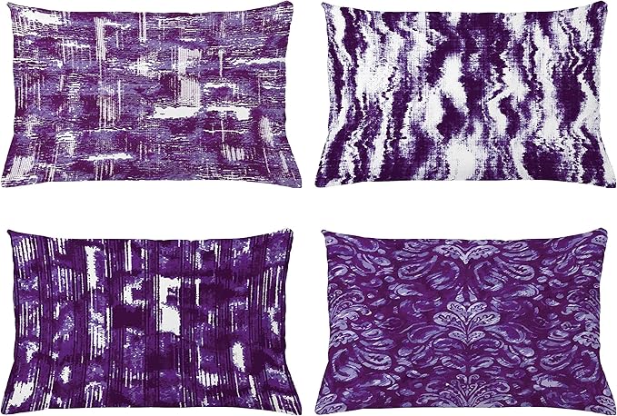 Ambesonne Vintage Throw Pillow CushiCase Pack 4, Abstract Grunge Effect Brushstrokes Waving Striping Stains Paisley Drops, Modern Accent Double-Sided Digital Printing, 20" x 12", Ceil Blue Purple