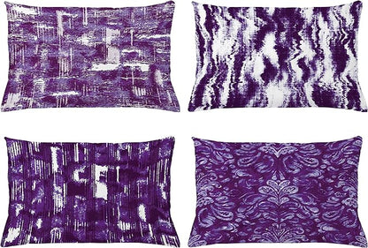 Ambesonne Vintage Throw Pillow CushiCase Pack 4, Abstract Grunge Effect Brushstrokes Waving Striping Stains Paisley Drops, Modern Accent Double-Sided Digital Printing, 20" x 12", Ceil Blue Purple