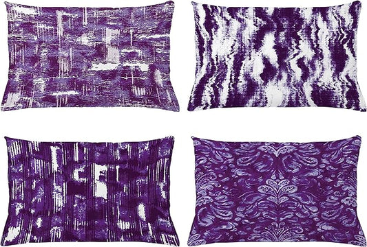 Ambesonne Vintage Throw Pillow CushiCase Pack 4, Abstract Grunge Effect Brushstrokes Waving Striping Stains Paisley Drops, Modern Accent Double-Sided Digital Printing, 20" x 12", Ceil Blue Purple