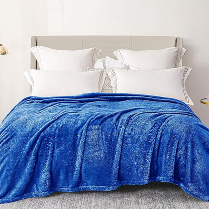 Exclusivo Mezcla Plush Fuzzy Fleece Bed Blanket Queen Size, Super Soft, Fluffy and Warm Blankets Suitable for All Seasons (Cobalt Blue, 90x90 Inches)