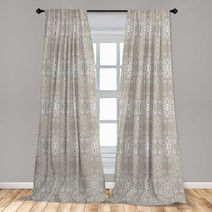 Ambesonne Grey Curtains, Victorian Lace Flowers and Leaves Retro Background Old Fashioned Graphic, Window Treatments 2 Panel Set for Living Room Bedroom, Pair of - 28" x 63", Warm Taupe