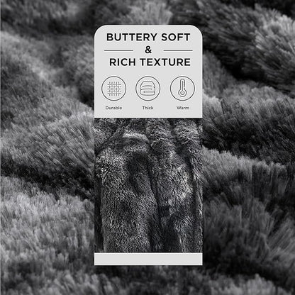 Bedsure GentleSoft Fluffy Tie Dye Black King Size Blanket for Bed, Thick Soft Sherpa Faux Fur Fleece Bedding Fuzzy Plush Winter Warm Heavy Large King Blanket, Cozy Black Gifts for Men Women, 108x90