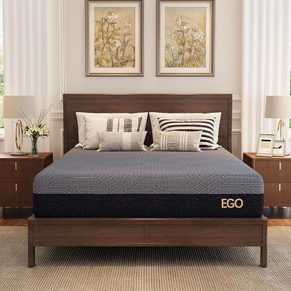 EGOHOME 10 Inch California King Mattress, Copper Gel Cooling Memory Foam Mattress for Back Pain Relief,Therapeutic Double Mattress Bed in a Box, Made in USA, CertiPUR-US Certified, 72x84x10 Black