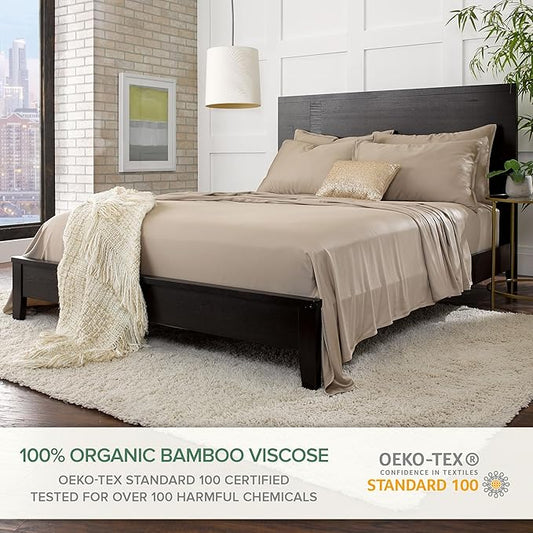 Twin XL Sheets by Pure Bamboo, Genuine 100% Organic Viscose Derived from Bamboo Bed Sheet Set, Luxuriously Soft & Cooling, Double Stitching, Lifetime Quality Promise (Twin XL, Sand)
