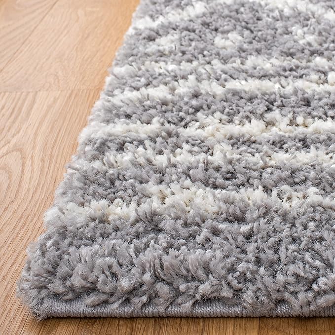 SAFAVIEH Arizona Shag Collection Area Rug - 5'1" Square, Grey & Ivory, Moroccan Design, Non-Shedding & Easy Care, 1.6-inch Thick Ideal for High Traffic Areas in Living Room, Bedroom (ASG741G)