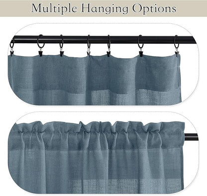 RYB HOME Sheer Curtains for Bedroom, Linen Wave Texture Semitransparent Voile Curtain Drapes Rod Pocket Window Treatment for Dining Room Bathroom Bedroom, Stone Blue, W52 x L45 inch, Set of 2 Panels