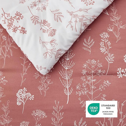 Bedsure Full Comforter Set - Grayish Pink Bed Set, 3 Pieces Cute Floral Bedding, 1 Soft Reversible Botanical Flowers Comforter and 2 Pillow Shams