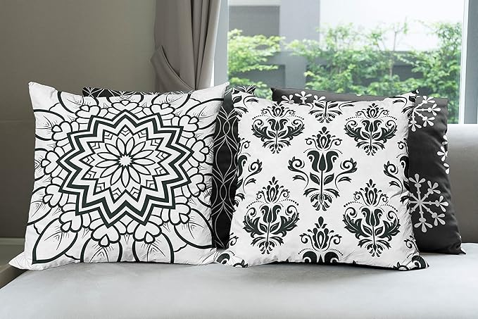 Ambesonne Retro Throw Pillow Cushion Case Pack of 4, Trellis Grid Medieval Floral Damask Mandala Flower Ornament Modern Monochrome, Modern Accent Double-Sided Digital Printing, 18", Dark Reseda Green