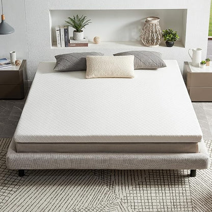 RECCI Memory Foam Mattress Topper, Pressure-Relieving Mattress Topper for Back Pain, Non-Slip Design with Removable & Washable Cover, CertiPUR-US Certified, 2 Inch Full