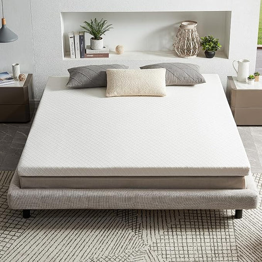 RECCI Memory Foam Mattress Topper for College Dorm, Pressure-Relieving Mattress Topper for Back Pain, Non-Slip Design with Removable & Washable Cover, CertiPUR-US Certified, 2 Inch TwinXL